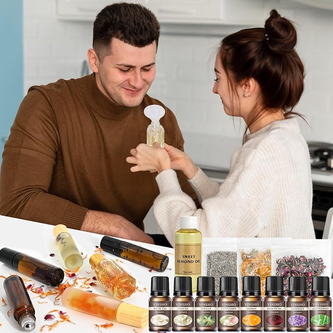 JUYRLE Roller Perfume Making Kit- DIY Perfume Making Kit, Make Your Own Roll-On Perfume with Essential Oil, Perfume Travel Refillable, Roller Fragrance Gift Set for Women Men Adults
