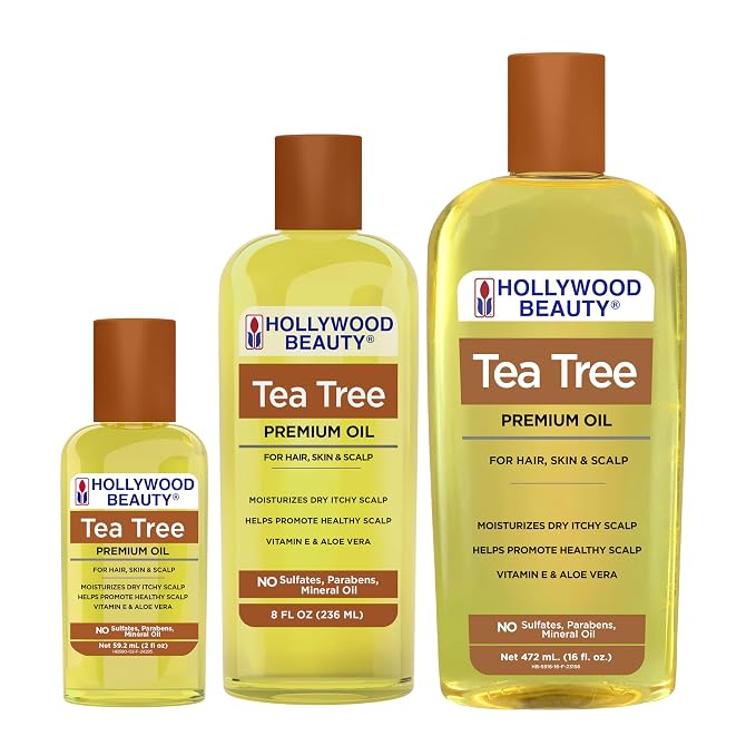 Hollywood Beauty Tea Tree Oil for Hair, Scalp, and Skin, 8 fl oz - Moisturizes Dry, Itchy Scalp, Blended with Vitamin E & Aloe