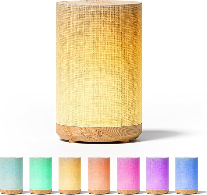 Essential Oil Diffuser with Fabric Cover & Lamp,Small Portable Aroma Diffuser for Home 120ml, Ultrasonic Aromatherapy Oil Diffuser with 7 Colors LED, Auto Shut-Off, Mini Humidifier for Bedroom,Plug In