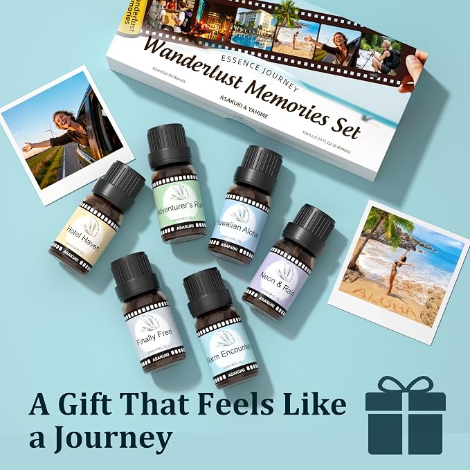 ASAKUKI Diffuser Oils Set, 6 Premium Oil Blends for Diffusers, Travel-Inspired Collection, Essential Oils for Home, Office & Bedroom