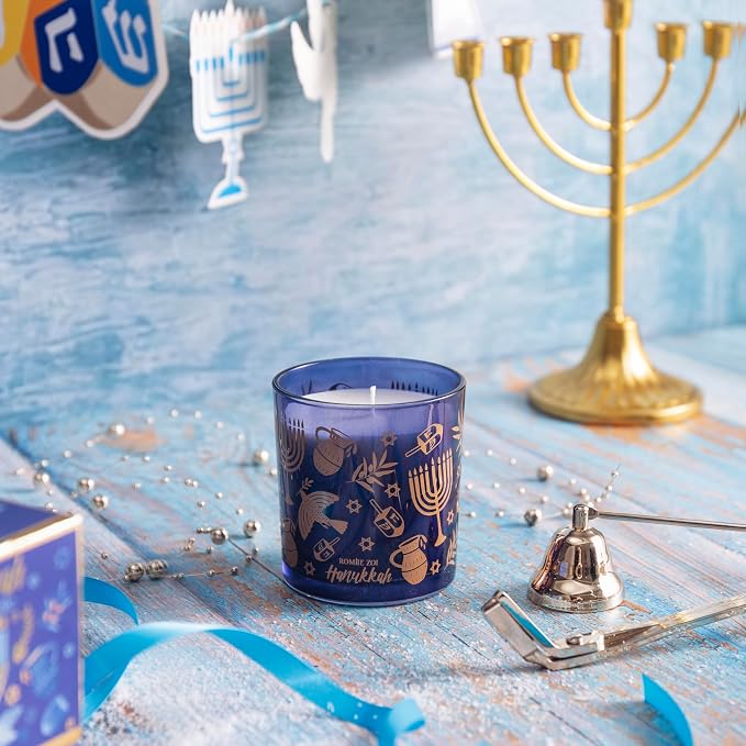 ROMIIE ZOI Hanukkah Scent Candle - 6oz Soy Wax Candle - Hanukkah - Infused with Sandalwood & Bergamot Aroma- Royal Blue Gift Box for Christmas Holiday Gifts