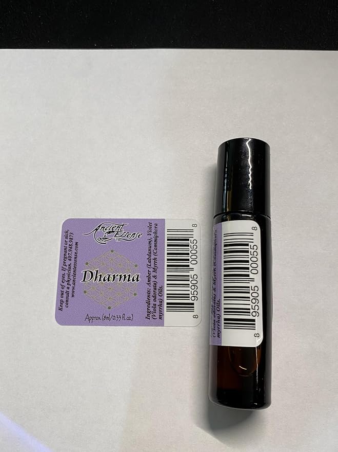 Ancient Essence Dharma Roll On Essential Oil Aromatherapy Calming & Relaxing with Violets, Myrrh, and Amber (1/3 FL OZ)