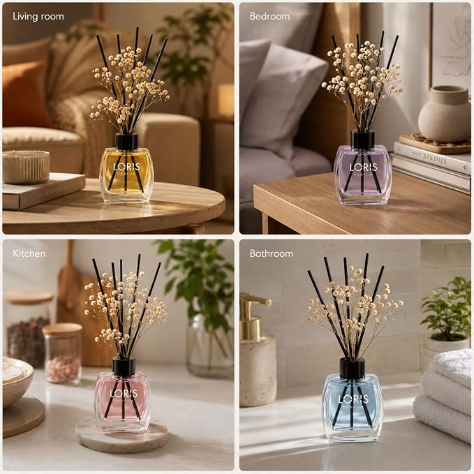 Loris Fruity Reed Diffuser Set with Dried Flowers | Reed Diffusers for Home with Sticks | Bathroom Diffuser & Room Scent | Long-Lasting Home Fragrance | 120 mL / 4.06 fl oz