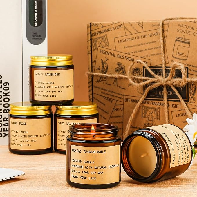 Candles for Home Scented, 150 Hours of Burning Time Aromatherapy Candle, 6 Pack Natural Soy Candle Set, Scented Candles Suitable for Giving Gift, Gifts for Women, Teacher Gifts, Mothers Day Gifts