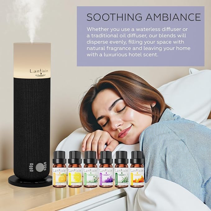 Lantixin Top 6 Essential Oils Set: Frankincense, Rosemary, Eucalyptus, Lavender, Sweet Orange, Lemon - Perfect Starter Kit for Diffusers, Aromatherapy Beginners - 6 x 0.3 oz (1.8 fl oz Total)