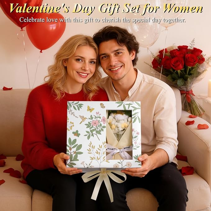 Mothers Day Gifts for Women Mom Friend Sister, Unique Birthday Gifts for Women Girlfriend Wife Daughter, Christmas Candles Hummingbird Rotating Scented Candles Set for Woman w/Crochet Flower Bouquet