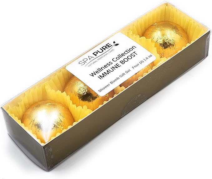 Spa Pure Immune Boost Aromatherapy Shower Steamers Bombs - Shower Bombs with Essential Oils – Unisex Bath Melts - Self Care and Relaxation Shower Steamer - Enjoy Spa at Home - (4 Count)