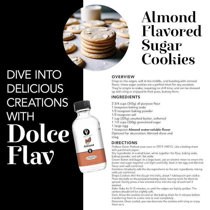 Dolce Flav Natural Almond Extract – 1 Gallon Water-Soluble Kosher, Sugar-Free, Concentrated Pure Almond Flavoring for Baking, Pastries & Beverages