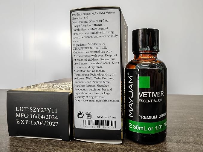MAYJAM Vetiver Essential Oil 30ML, Pure Vetiver Oil Essential Oils for Aromatherapy, Candles, Soaps(1.01FL.OZ)