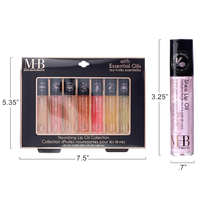 EXPRESSIONS 7pc Lip Oil Collection - Nourishing High Shine Lip Glow with Essential Oils, Hydrating Roll On Lip Oils Infused w/Essential Oils - Rollerball Lip Oils, Vitamin Enriched Lip Oil Set