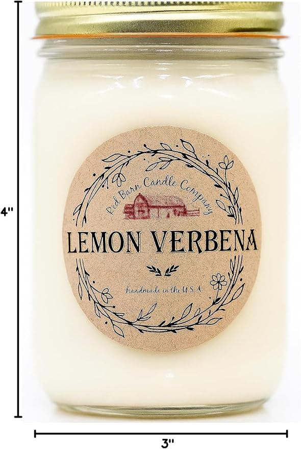 Lemon Verbena Aromatherapy Candle 12 oz | 100% All-Natural Soy Wax & Essential Oil Infused | 40+ Hour Burn Time | Pet Safe + Smoke Odor Eliminating | Handmade in U.S.A. | Non-Toxic Candles