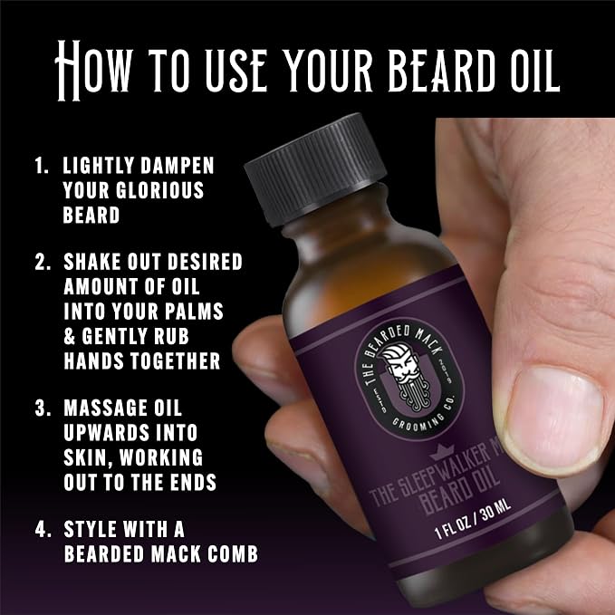 The Bearded Mack Grooming Co Beard Oil - Sleepwalker Mack - Lavender & Vanilla - Softens Beard, Removes Beard Itch & Promotes Healthy Beard Growth, 1 oz