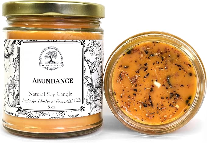 Abundance Soy Spell Candle for Wealth, Prosperity, Good Fortune, Wiccan, Pagan & Hoodoo