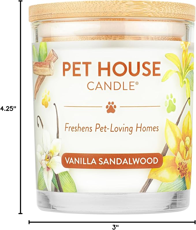 One Fur All Pet House Candle Plant-Based/Soy - Clean Burning Scented, Long Lasting Pet Odor Candle for Home - Vanilla Sandalwood