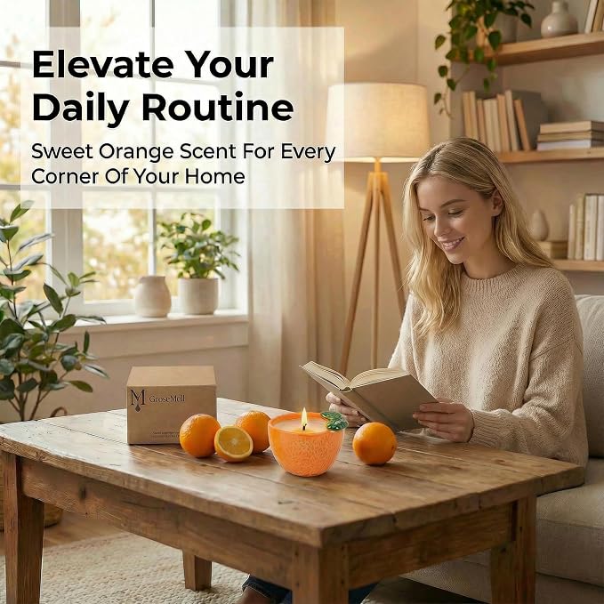 Orange Scented Candle – 4.23 oz (120g) Natural Soy Wax, 30-Hour Clean Burn, Orange-Shaped Ceramic Jar, Home Fragrance & Thoughtful Gift for Home
