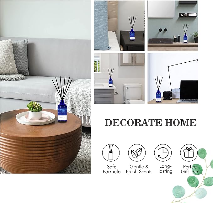 Xcleen Reed Oil Diffuser Set, Fragrance Diffuser - Floral Notes, Vanilla, Cinnamon & Amber, Includes 6 Rattan Scented Sticks Diffuser Reeds, Home & Office Decor, 110ml/3.7oz