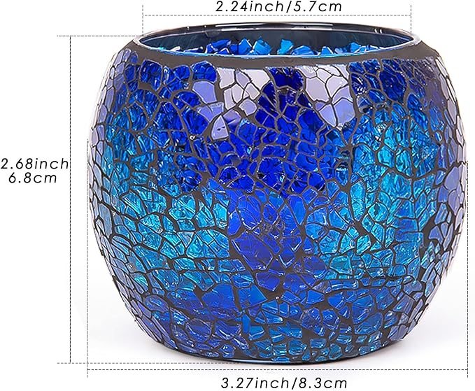 Rancco Glass Votive Candle Holder for Tealight, 6 Set Romantic Stained Mosaic Tealight Candle Holders, Handmade Cracked Aromatherapy Candle Lamp for Valentine, Party, Christmas Table Centerpiece Decor