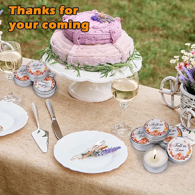 MTLEE 50 Pcs Wedding Candles Gift Favors for Guests 1 Oz Lavender Scented Soy Wax Aromatherapy Candle Favors for Bridal Shower Rustic Wedding Party Guests (Fall in Love)