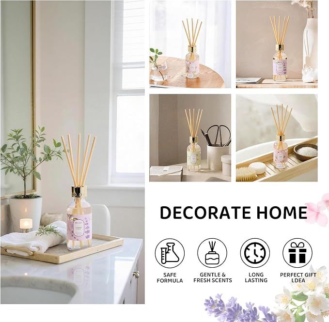 Airkeep Reed Diffuser Oil Set with Reed Sticks,Cherry Blossom Aromatherapy Oil Scent Diffuser for Home Office Bathroom Decoration Perfume and Gifts 3.38 oz/100ml