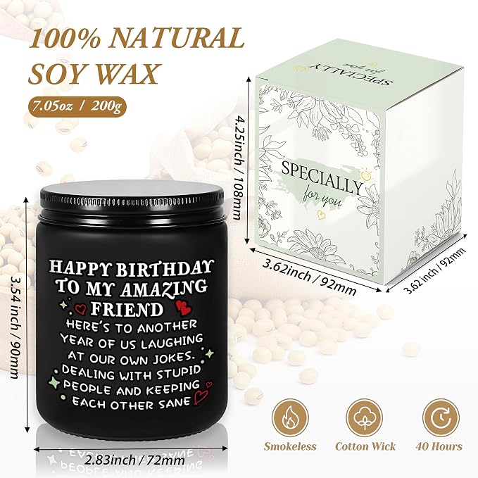 Happy Birthday Gifts for Women - Best Friend Sisters Friendship Birthday Gifts for Her, Funny Present for Bestie BFF Coworker Classmate, Romantic Lavender Scented Candle - Black