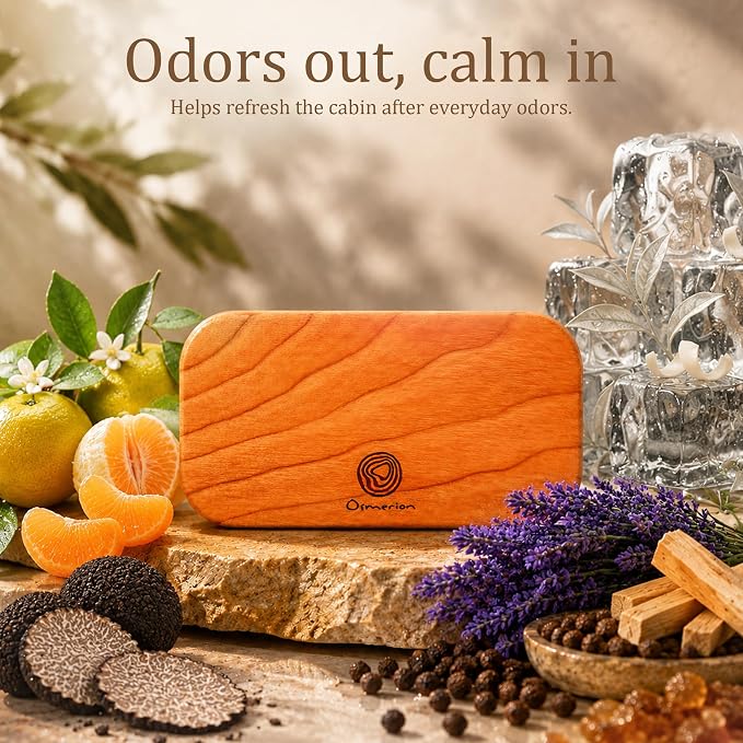 Car Air Freshener - Wood Air Freshener for Visor Clip - Long Lasting Car Odor Eliminator - Vehicle Scent Diffuser - (Tangerine - Lavender - Juniper Noir - Silver Spring, CLIP INCLUDED)