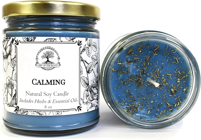 Calming 9 oz Soy Candle for Peace & Tranquility | Wiccan, Pagan, Spirituality | Handmade with Herbs & Essential Oils