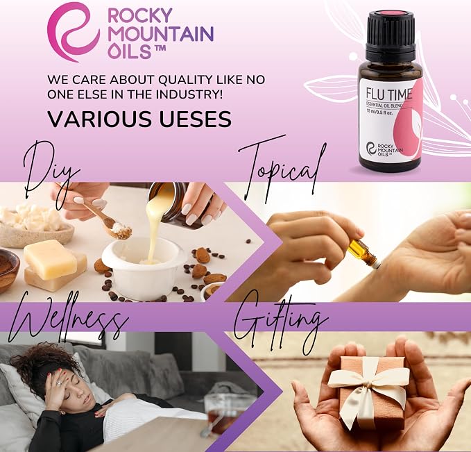 Rocky Mountain Oils Flu Time Essential Oil Blend with Essential Oils - Aromatherapy Oils for Topical Use - Therapeutic Grade Essential Oils - 15ml