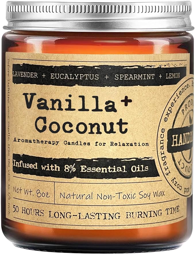 KOTKAS Coconut Vanilla Scented Candles - 8oz Natural Scented Soy Candles Non Toxic Long Lasting Aromatherapy Candles for Home Scented Vanilla Candle Gifts for Women Men Birthday Mothers Day Christmas