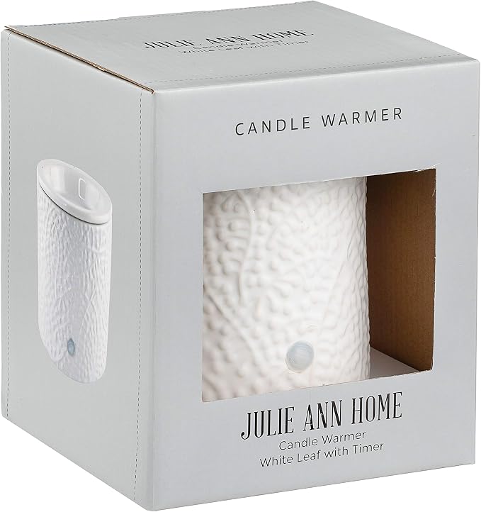 White Leaf Ceramic Candle Warmer Electric with Safety Timer | Automatic Plug in Fragrance Warmer for Scented Wax Melts, Cubes, Tarts | Air Freshener Set for Home Décor, Office, and Gifts