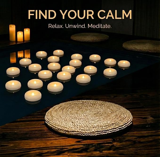 Aignis 24pcs Flameless Floating Candles Waterproof, 200Hr 2.2”LED Floating Tea Lights with Battery, Water-Activated Candles for Pool, Wedding Centerpieces, Bath & Spa, Home Decoration (Elegant White)