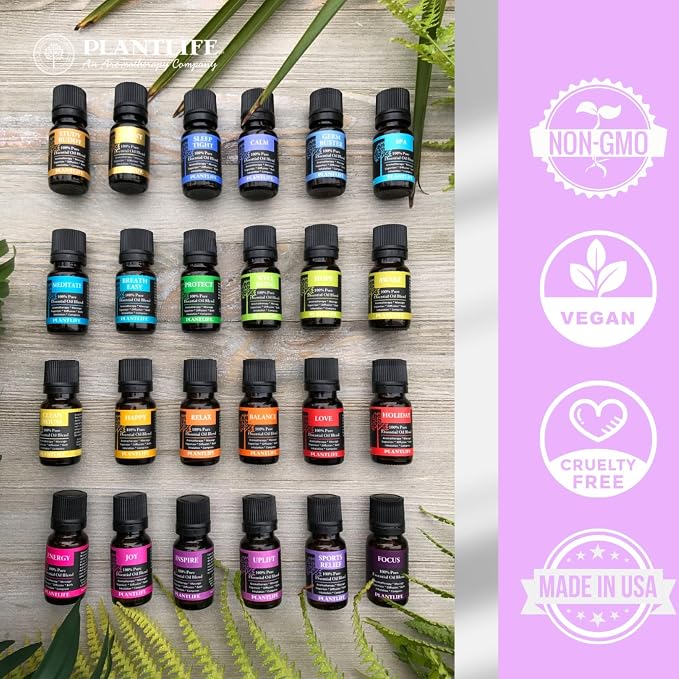 Plantlife Top Blends Set 3-Pack (Breath Easy, Calm, and Protect) Aromatherapy Essential Oil Set - No Additives or Fillers - Made in California 10 ml
