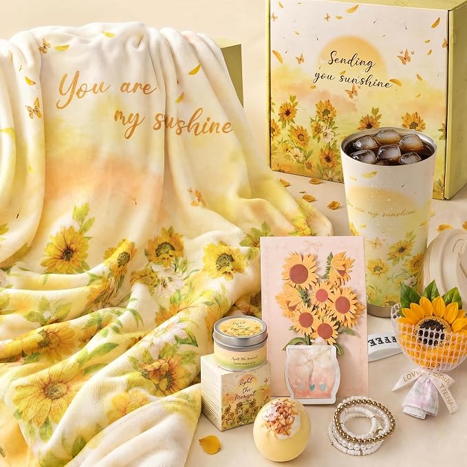 Get Well Gifts for Women Sunflower Gift Basket Get Well Soon Care Package, Self Care Spa Gift Set Recovery After Surgery Teacher Appreciation Birthday Thinking of You for Mom Sister Friend