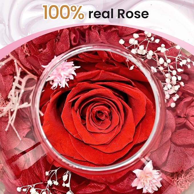 Birthday Gifts for Women,Eternal Preserved Real Rose with Scented Candle(Vinilla9Pcs+Rose9Pcs),Preserved Rose in Glass Dome, Christmas Valentine Mothers Day Gifts for Her Mom Girlfriend,Home Decor