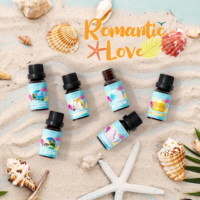 Soulorigin Beach Fragrance Oils Set, Essential Oil Gift Set for Diffuser, Summer Scent Diffuser Oil, Diffuser Scents Oil for Home-Ocean Spray, Pink Sands, Salty Sea, Pina Colada, Island Life, Sunshine