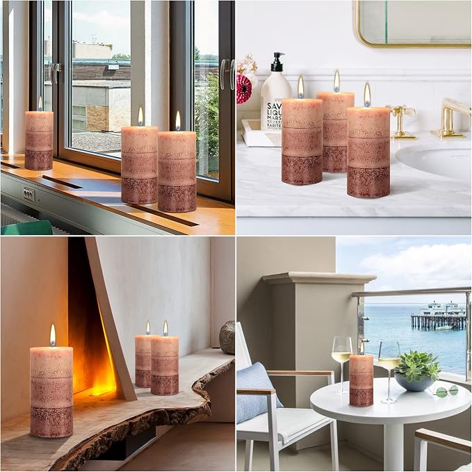 Coffee Pillar Candles, Aromatherapy Scented Candles, Set of 3 Tall 3x6 Inch Dripless Pillar Candle, for Wedding and Home Décor
