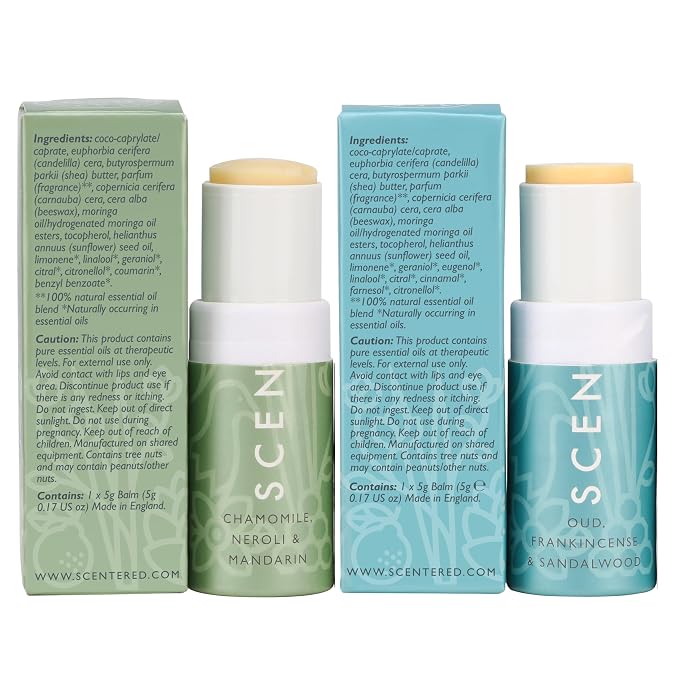 Scentered Aromatherapy Balm Sticks for Stress-Relief & Meditation - Roll On Essential Oil Blends of Frankincense, Oud, Chamomile - Aromatherapy Gifts for Women - De-Stress & Escape