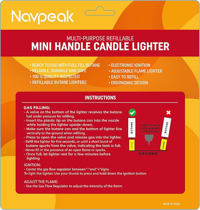 Mini Candle Lighter Multipurpose Lighter Utility Lighters with Extended Wand Handy Refillable for Kitchen Fireplace Pilot Light DIY BBQ Grill Stove 5 Pack (Butane Included)