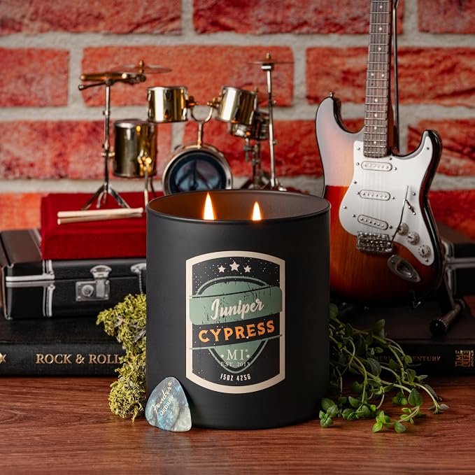 Manly Indulgence Juniper Cypress Scented Candles for Men, 2 Wick, 15 oz Premium Soy Blend Wax, 60H Burn, Candles for Home Scented – Made in The USA