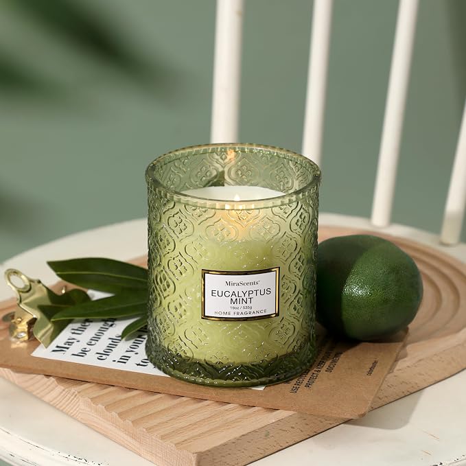 Eucalyptus Mint Scented Candles, Large Natural Soy Candle, 88 Hours Burning Time,Christmas Winter Decorative Candles in Glass, Aromatherapy Candle Gift for Women, 19oz
