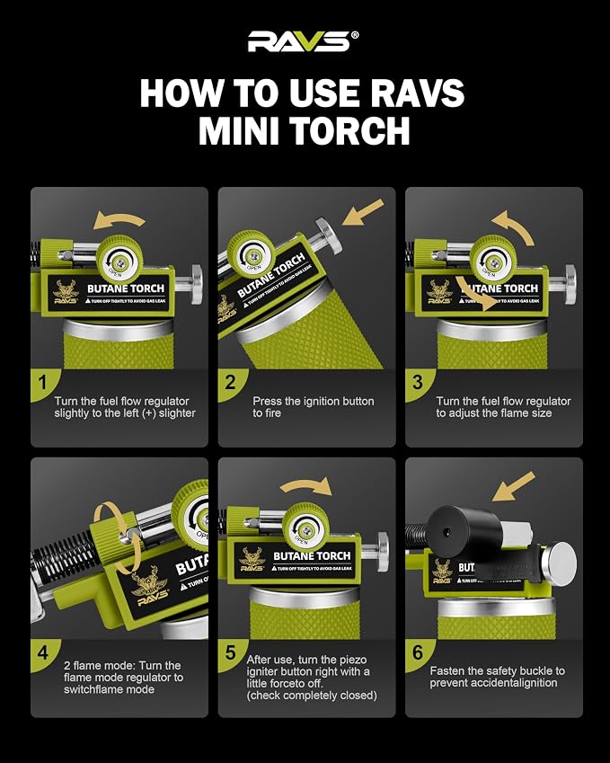RAVS DUAL Flame Mode Butane Torch Lighter, Refillable Kitchen Torch, Metal Body Creme Brulee Torch for Baking, Cooking, Resin Art with Adjustable Flame, Green Soldering Torch, Butane Gas Not Included