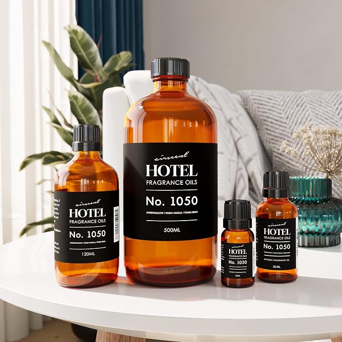 AirScent Warm Vanilla Hotel Diffuser Oil No. 1050 - Marshmallow Vanilla Tonka Bean - Premium Fragrance Oil for Ultrasonic and Waterless Diffusers and Crafting - 500 mL, 16.9 fl oz Glass Bottle