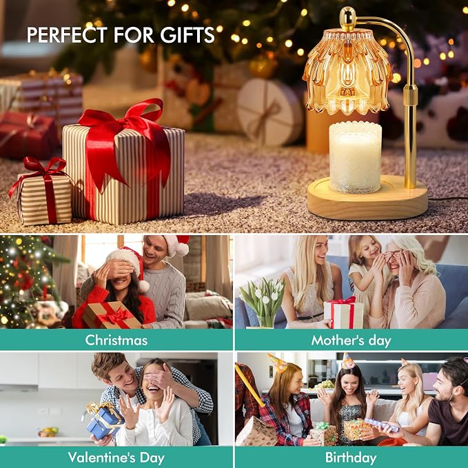 Candle Warmer Lamp with Timer - Electric Wax Melt Warmer with Adjustable Height and Dimmer for Scented Candle Wax, Home Fragrance Décor and House Warming Birthday Gifts for Women Mom