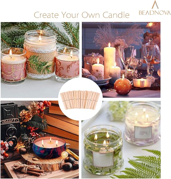 BEADNOVA Candle Wick Holders for Candle Making Wooden Wick Holder Centering Device Bar for DIY and Making (150 pcs)