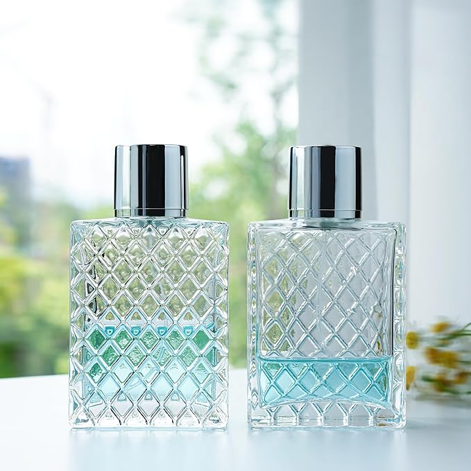 YU FENG 2 Pack Perfume Spray Bottles, 100ml/3.4oz Refillable Glass Fine Mist Atomizer Bottles, Empty Clear Glass Containers for Cologne, Essential Oils & Travel