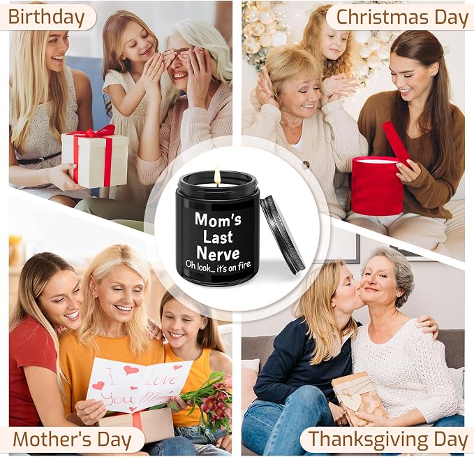 Gifts for Mom from Daughter Son - Funny Mom Birthday Gifts, Mother's Day Gift for Mommy Mama - Mom's Last Nerve Scented Candle Black