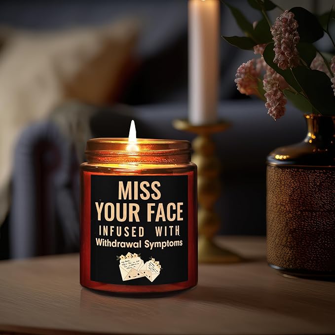 Miss Your Face Candle - Funny Friendship Gift for Best Friend Girlfriend Bestie BFF - Relaxing Gifts for Women Men Coworker - Birthday Gift for Her Sister - Eucalyptus Mint Soy Calming Candle