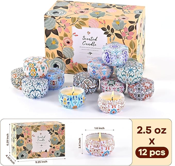 Scented Candles Gift Set, Candles for Home Scented 12 Pack, 300 Hours Long Lasting Soy Wax Aromatherapy Candle Set, Friends Moving Away, Birthday, Retirement Gifts for Women with Gift Box