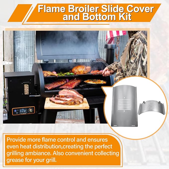 Flame Broiler Kit for Pit Boss PB820 PB850 Series Pellet Grills with Slide Cover and Bottom, Smoker Grill Replacement Parts for Pit Boss PB820D3, PB850PS2, PB850G, PB850CS1, PB820ME, Sportsman 820 etc