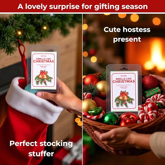 TRUMIRI Smells Like Christmas Scented Wax Melts - Made with Non Toxic Soy Wax and Essential Oils - Long Lasting Strong Scent Pet Safe Candle Wax Cubes Tarts for Warmers Pack of 4 Fall Christmas