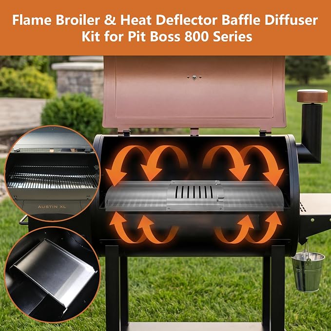 Flame Broiler & Heat Deflector Baffle Diffuser Kit for Pit Boss 800 Series Wood Pellet Grills, Replacement Parts for Pit Boss 820D3 850PS2